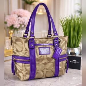 Coach Y2K Poppy F20101 Shoulder hand Bag Khaki Purple Tote Vintage Purse